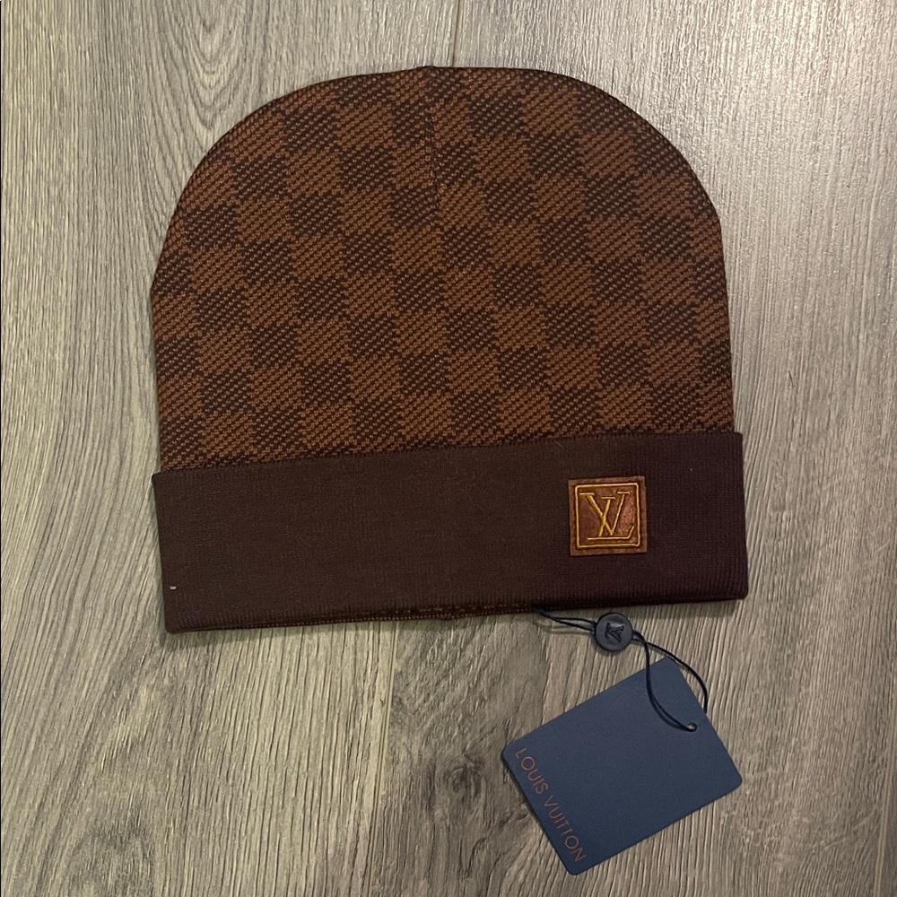 Dark Brown Checkered Beanie